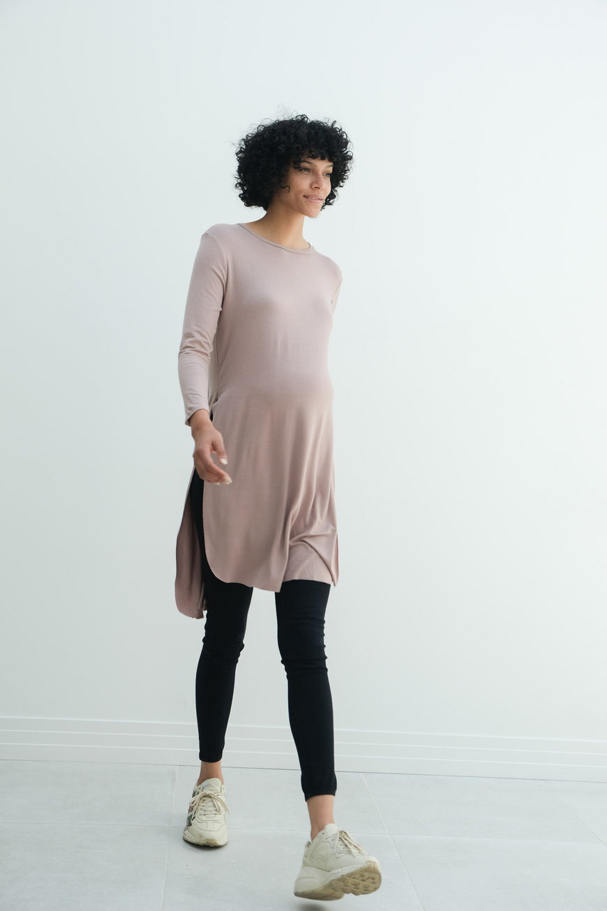 Camila | Maternity Long Sleeve Fitted Dress With Side Slit