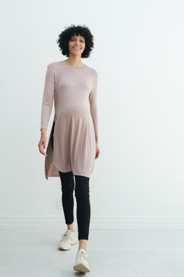 Camila | Maternity Long Sleeve Fitted Dress With Side Slit