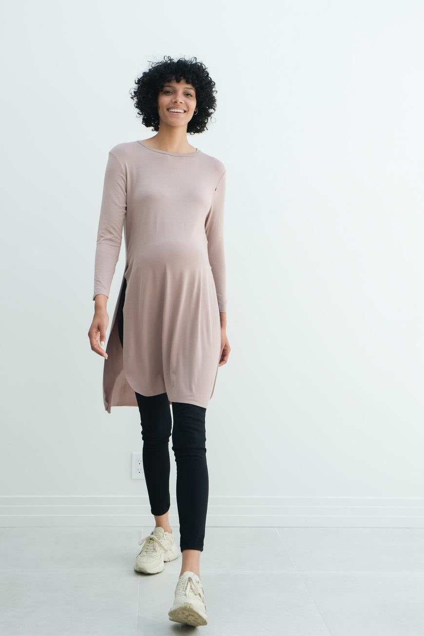 Camila | Maternity Long Sleeve Fitted Dress With Side Slit