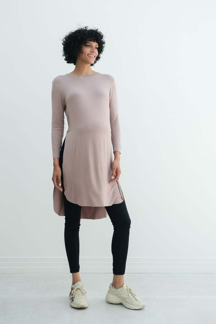 Camila | Maternity Long Sleeve Fitted Dress With Side Slit