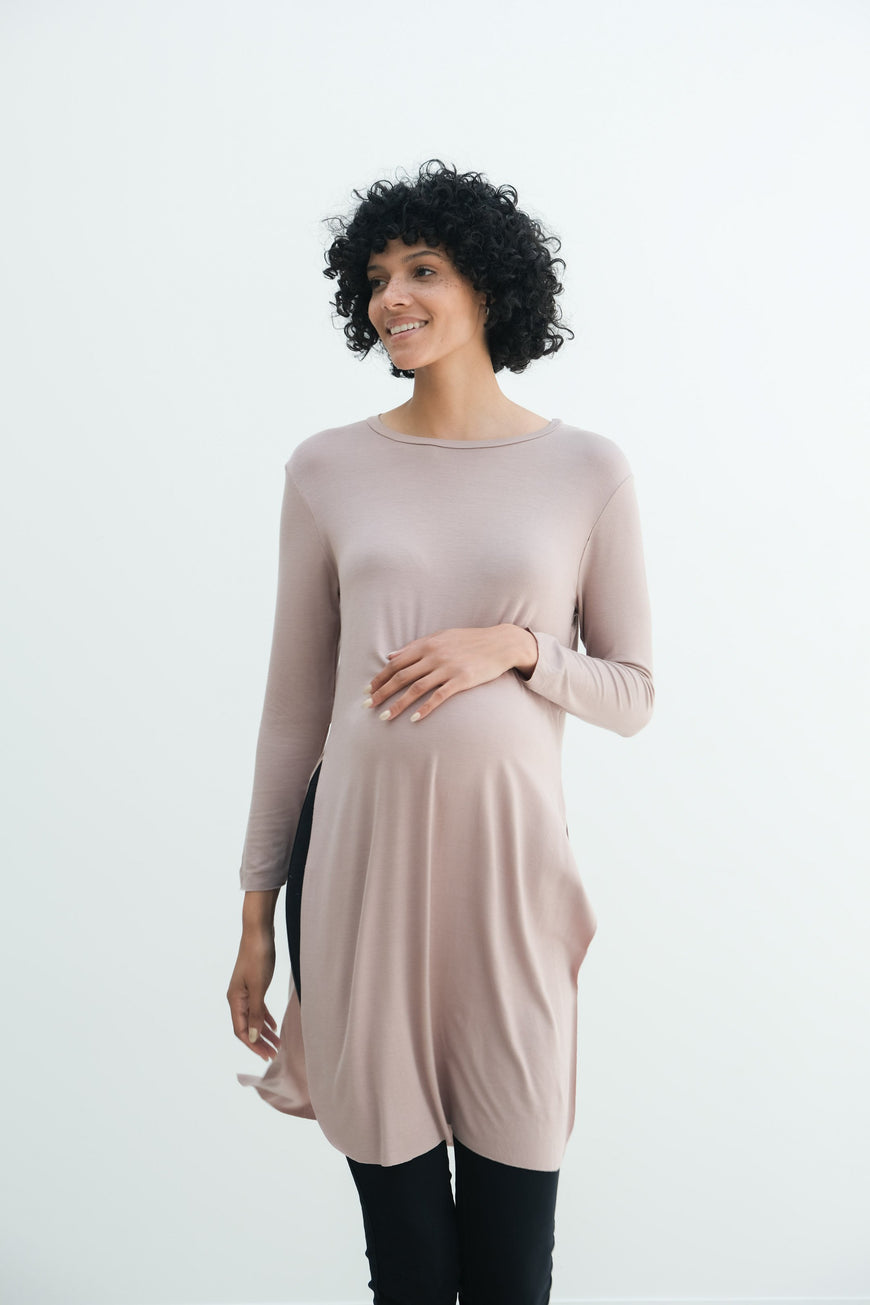Camila | Maternity Long Sleeve Fitted Dress With Side Slit