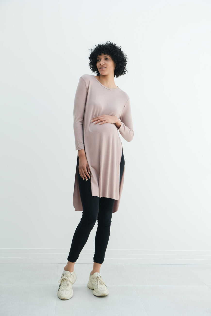 Camila | Maternity Long Sleeve Fitted Dress With Side Slit