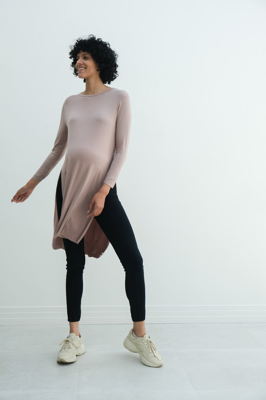 Camila | Maternity Long Sleeve Fitted Dress With Side Slit