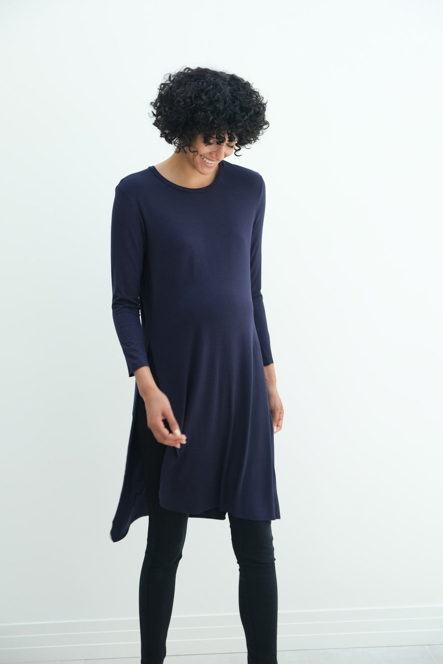 Camila | Maternity Long Sleeve Fitted Dress With Side Slit