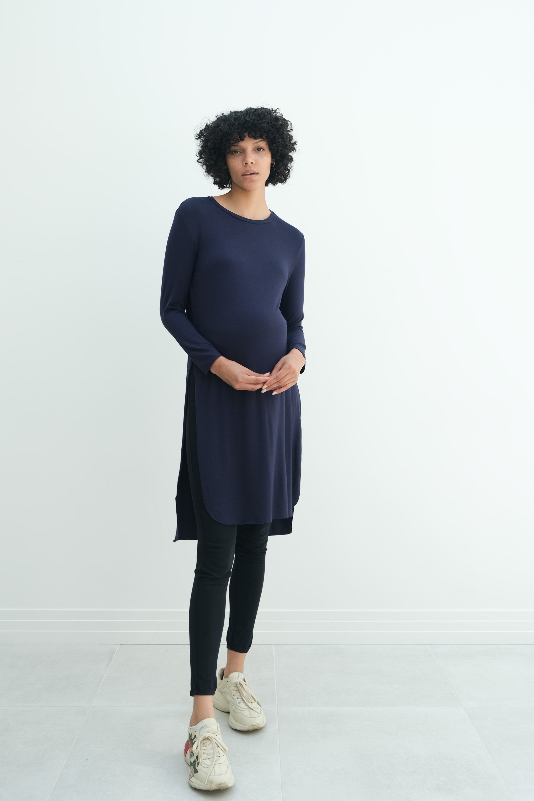 Camila | Maternity Long Sleeve Fitted Dress With Side Slit