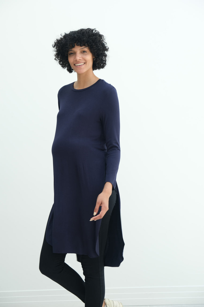 Camila | Maternity Long Sleeve Fitted Dress With Side Slit