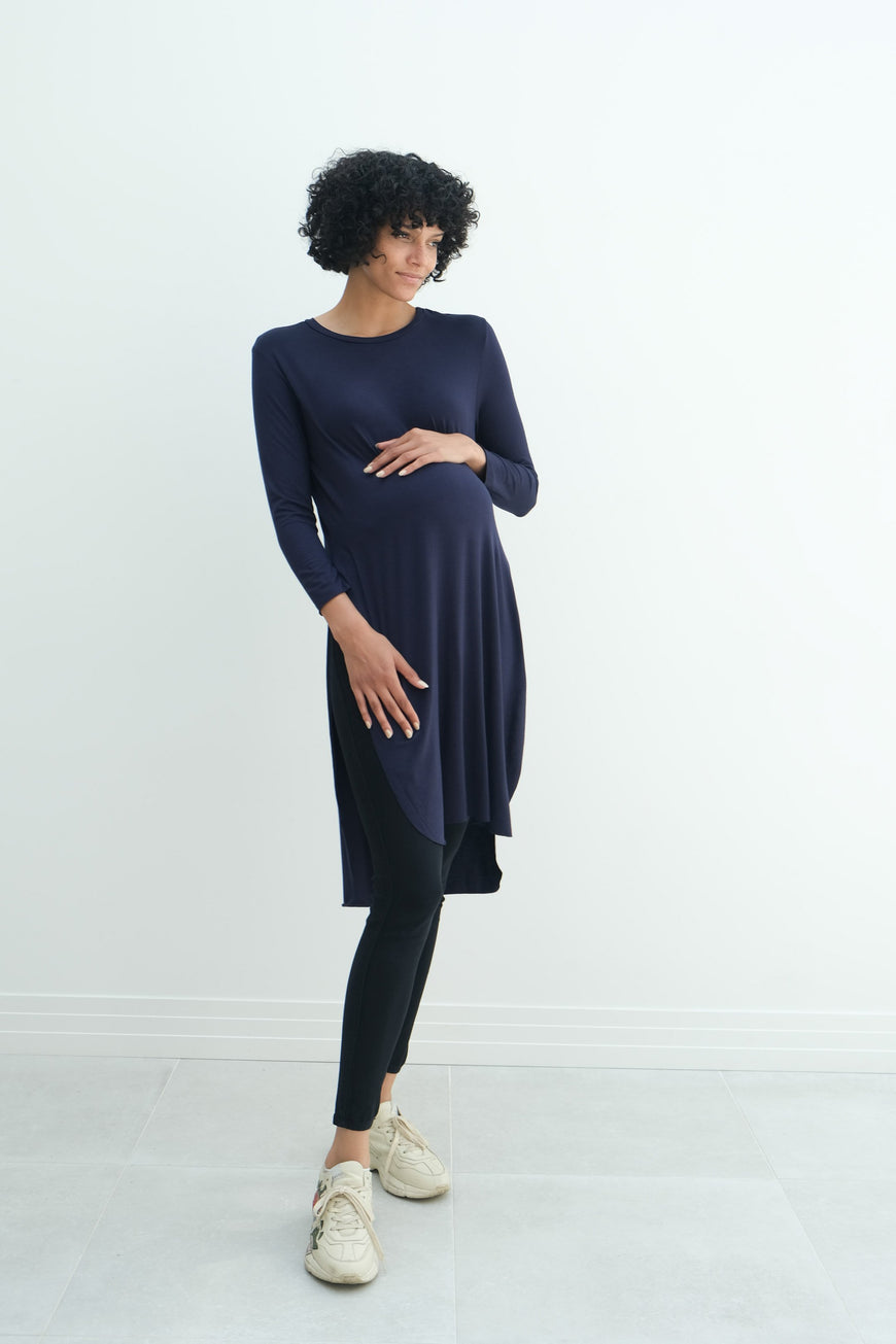 Camila | Maternity Long Sleeve Fitted Dress With Side Slit