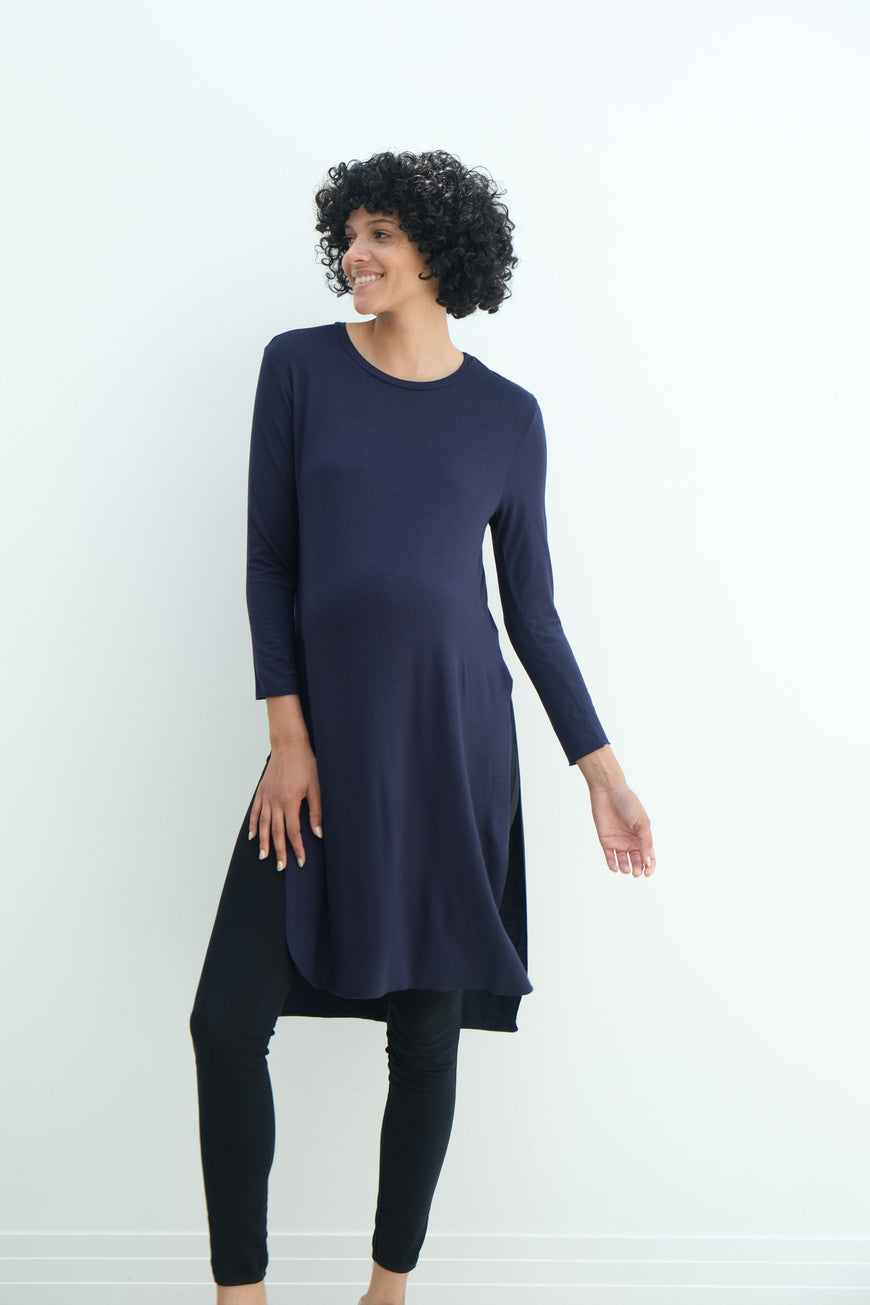 Camila | Maternity Long Sleeve Fitted Dress With Side Slit
