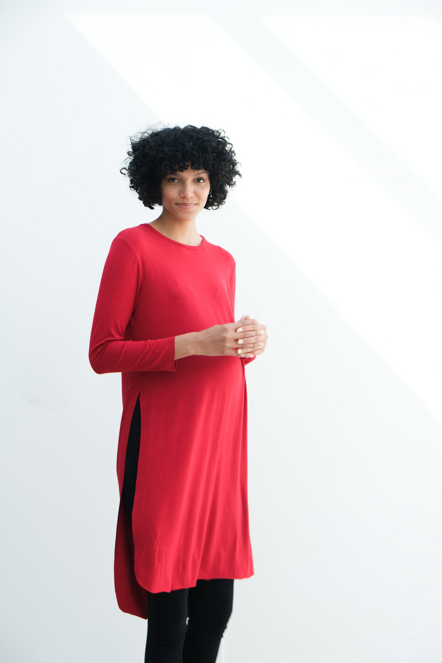 Camila | Maternity Long Sleeve Fitted Dress With Side Slit