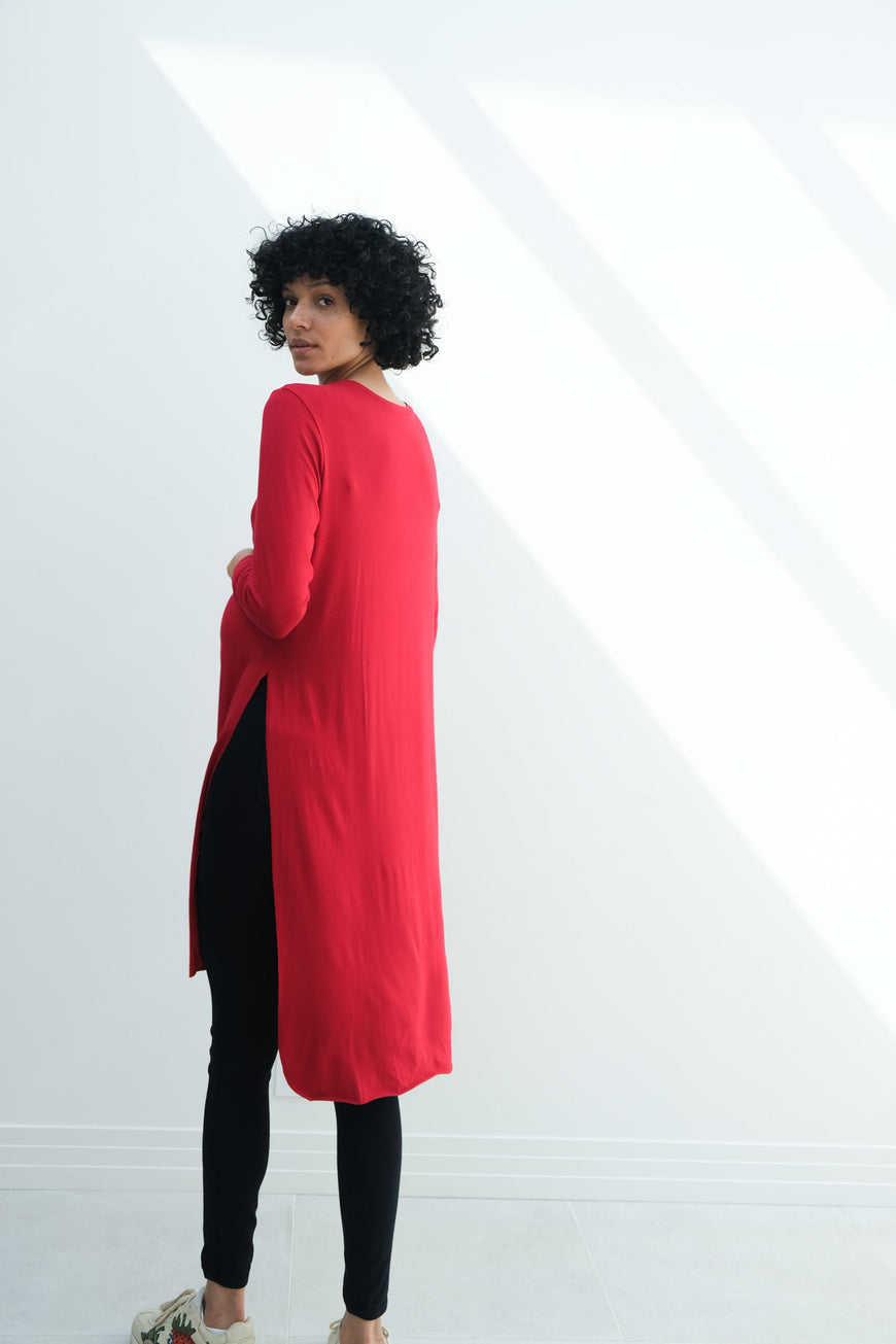 Camila | Maternity Long Sleeve Fitted Dress With Side Slit