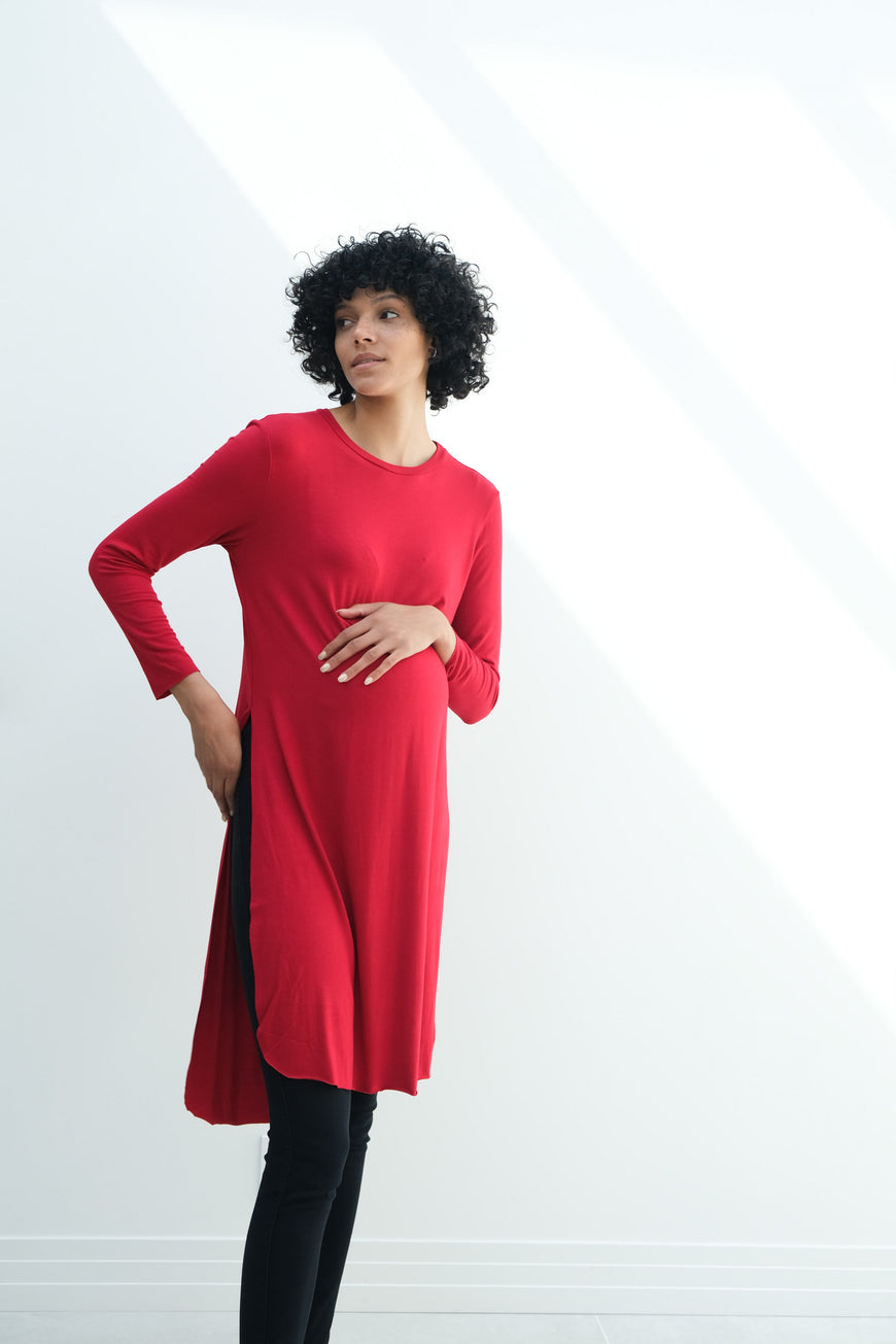 Camila | Maternity Long Sleeve Fitted Dress With Side Slit