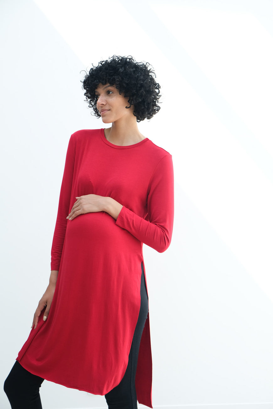 Camila | Maternity Long Sleeve Fitted Dress With Side Slit