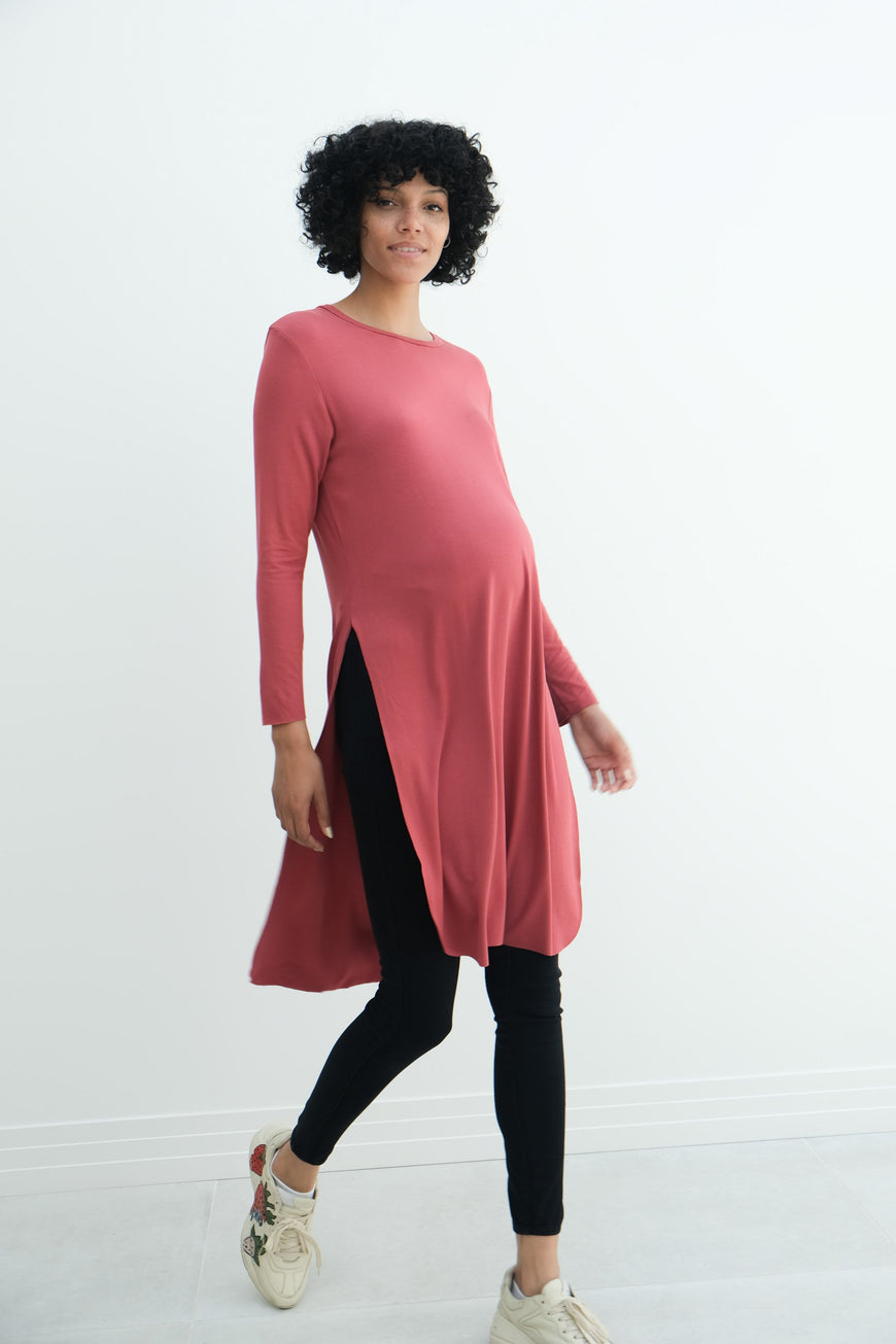 Camila | Maternity Long Sleeve Fitted Dress With Side Slit