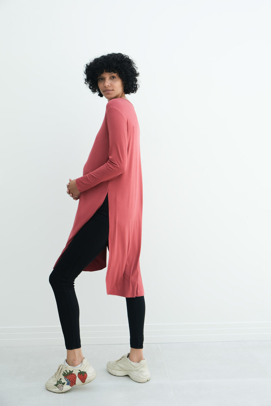 Camila | Maternity Long Sleeve Fitted Dress With Side Slit