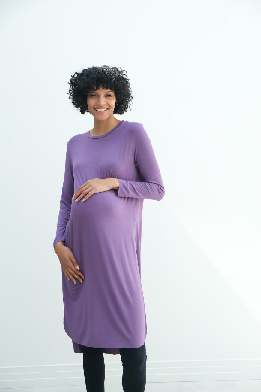 Camila | Maternity Long Sleeve Fitted Dress With Side Slit