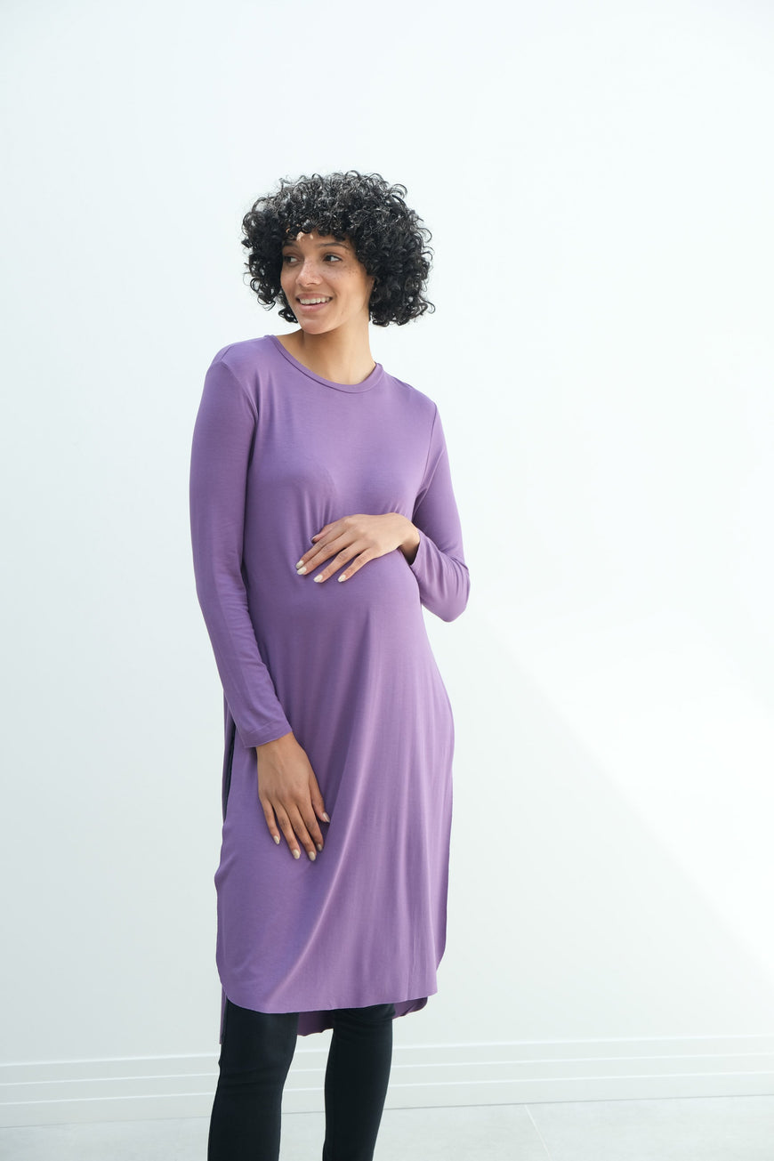 Camila | Maternity Long Sleeve Fitted Dress With Side Slit