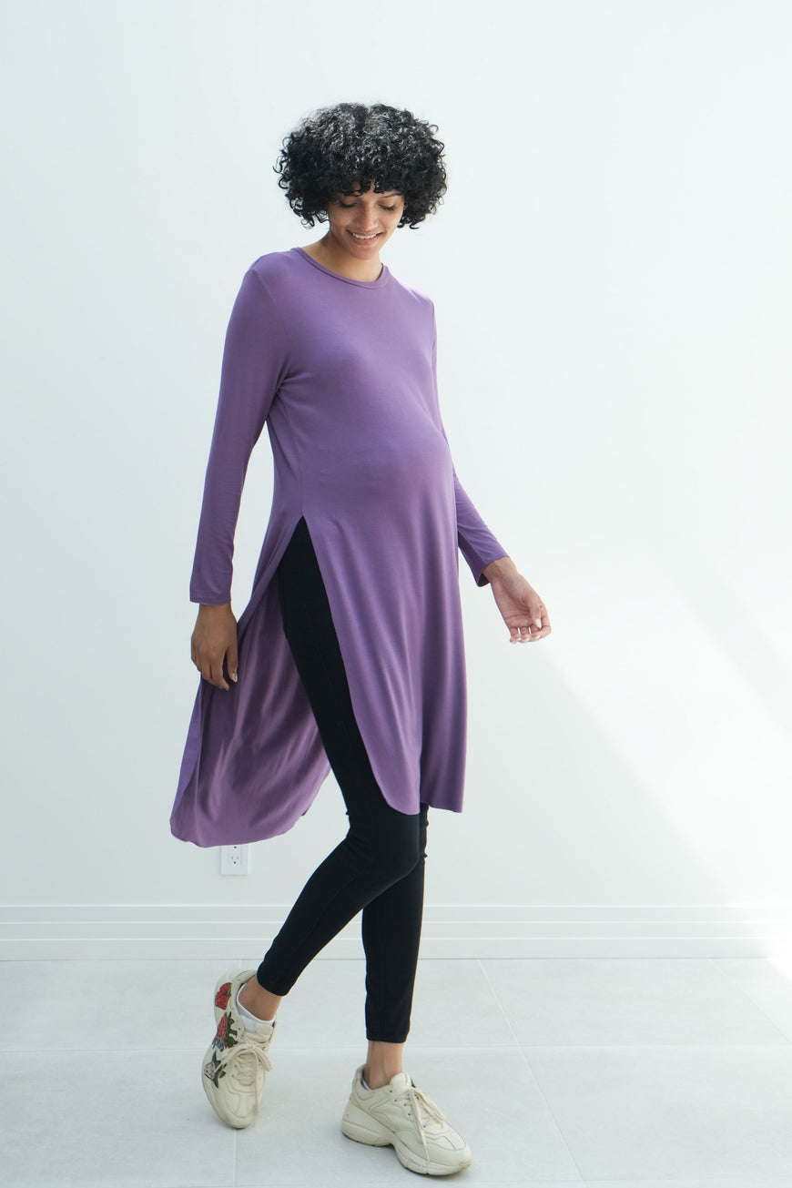 Camila | Maternity Long Sleeve Fitted Dress With Side Slit