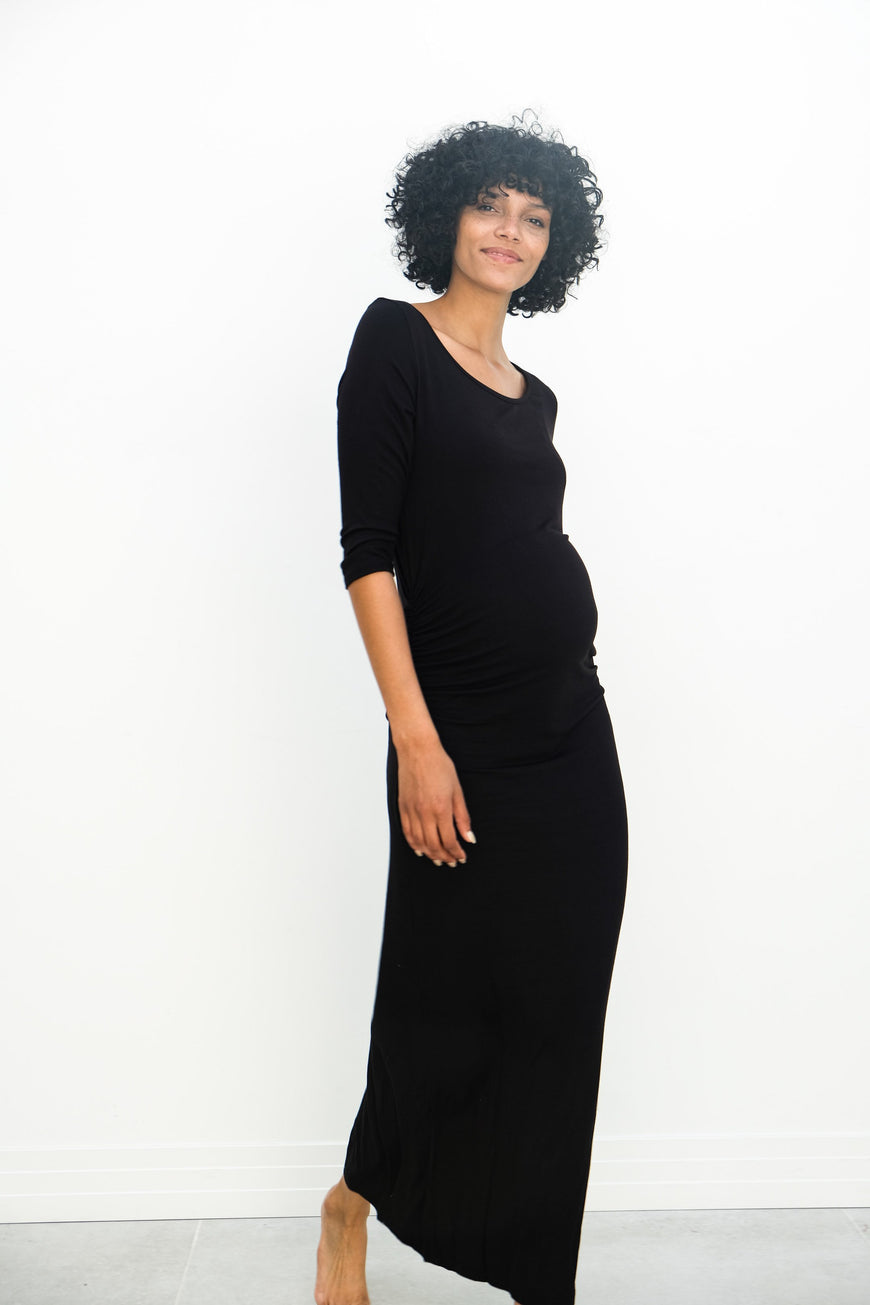 Maternity Maxi Ruched Evening Dress with 3/4 Sleeves