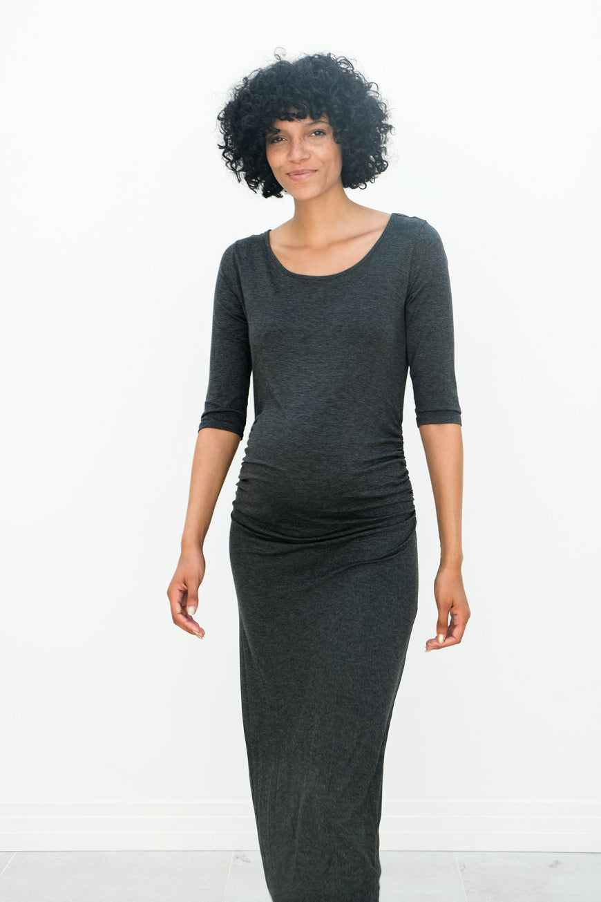 Maternity Maxi Ruched Evening Dress with 3/4 Sleeves