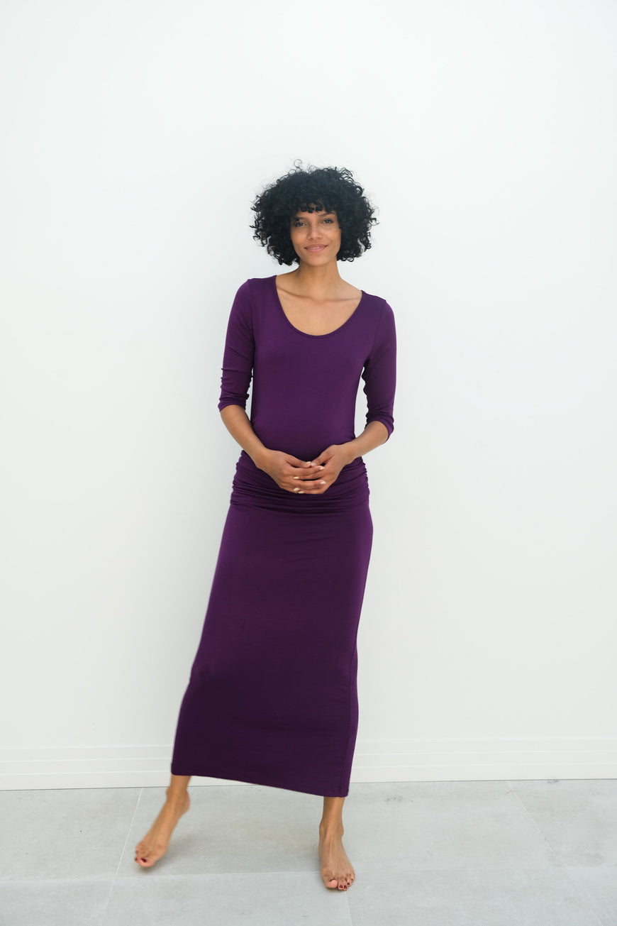 Maternity Maxi Ruched Evening Dress with 3/4 Sleeves
