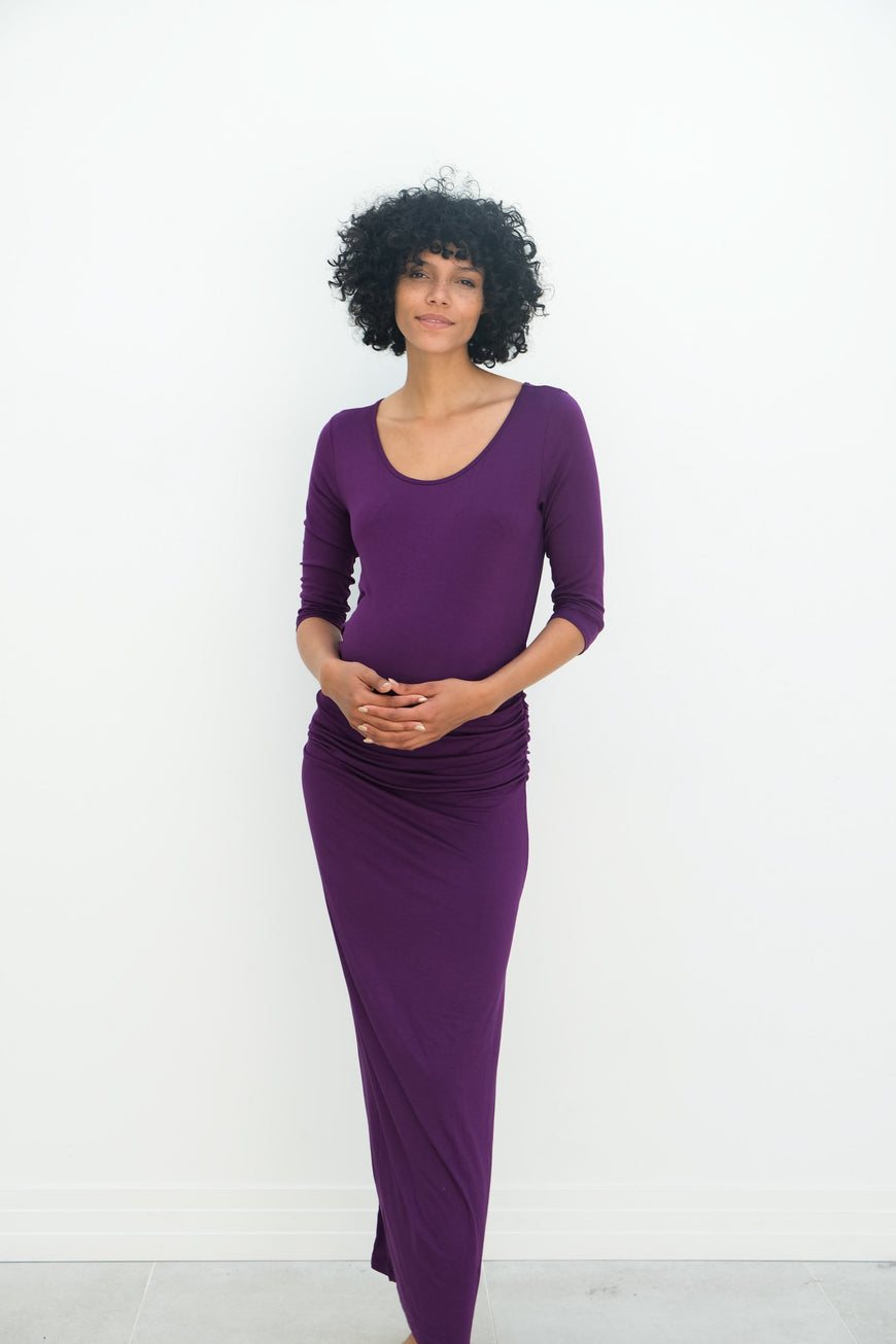 Maternity Maxi Ruched Evening Dress with 3/4 Sleeves