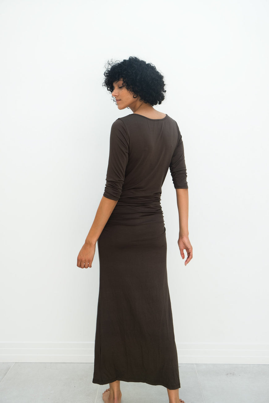 Maternity Maxi Ruched Evening Dress with 3/4 Sleeves