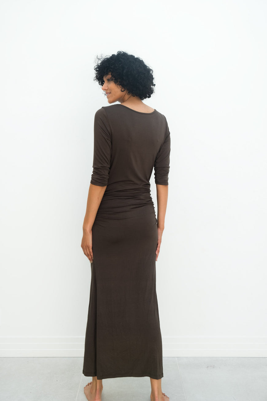 Maternity Maxi Ruched Evening Dress with 3/4 Sleeves