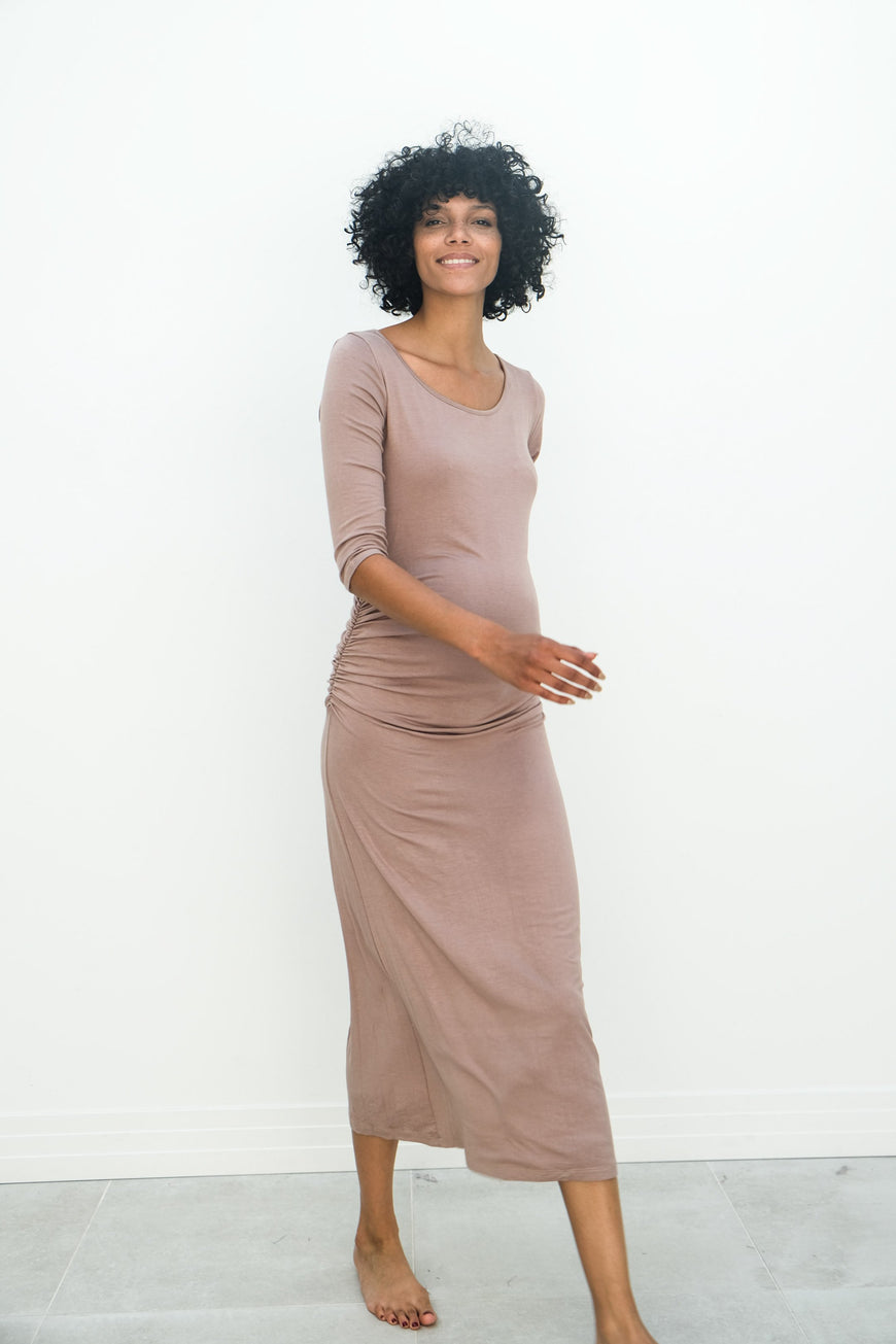 Maternity Maxi Ruched Evening Dress with 3/4 Sleeves
