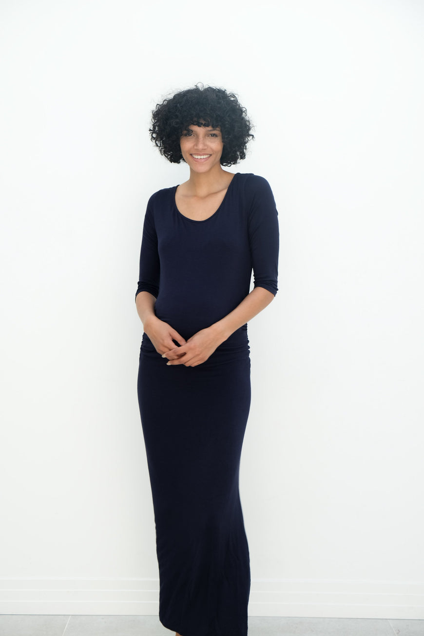 Maternity Maxi Ruched Evening Dress with 3/4 Sleeves