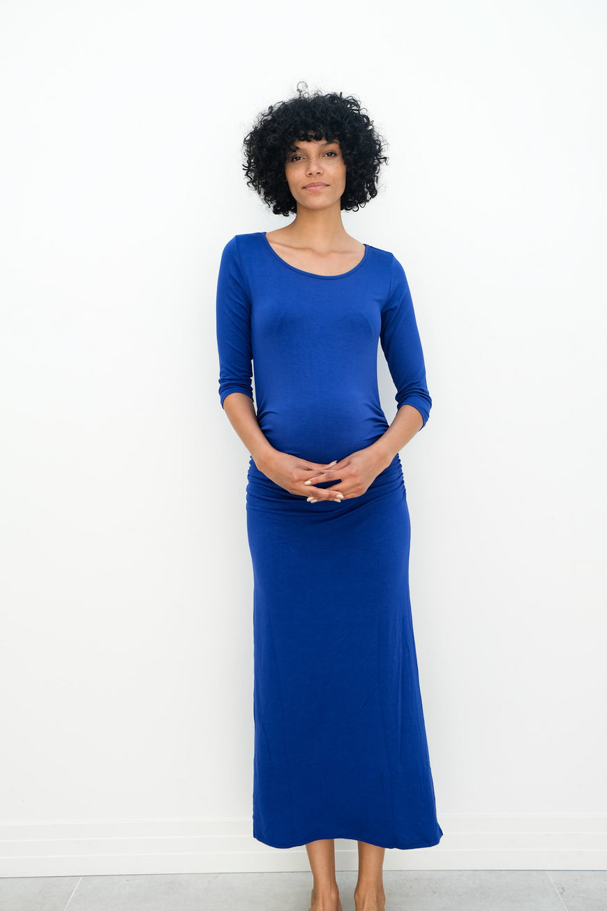 Maternity Maxi Ruched Evening Dress with 3/4 Sleeves