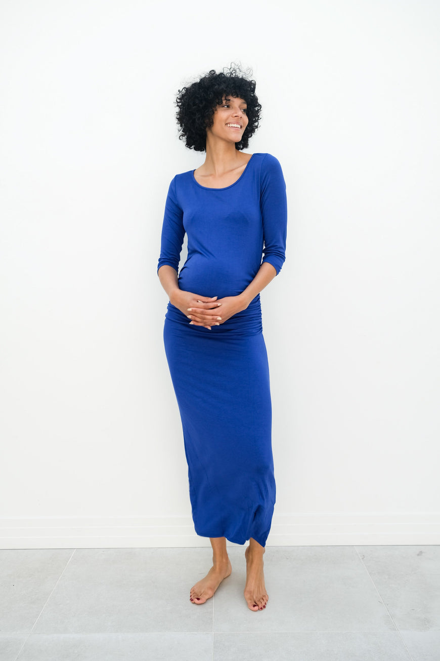 Maternity Maxi Ruched Evening Dress with 3/4 Sleeves