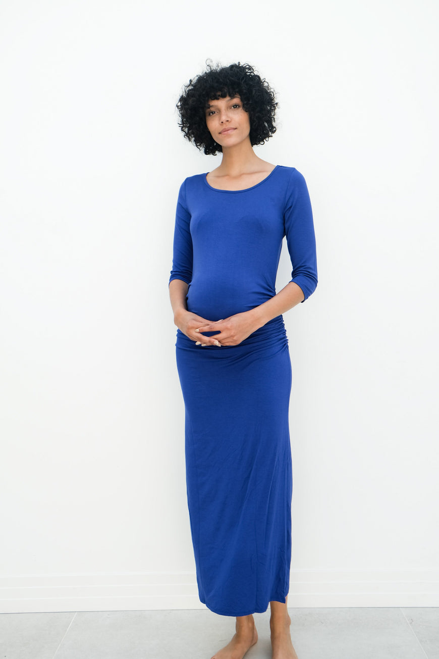 Maternity Maxi Ruched Evening Dress with 3/4 Sleeves