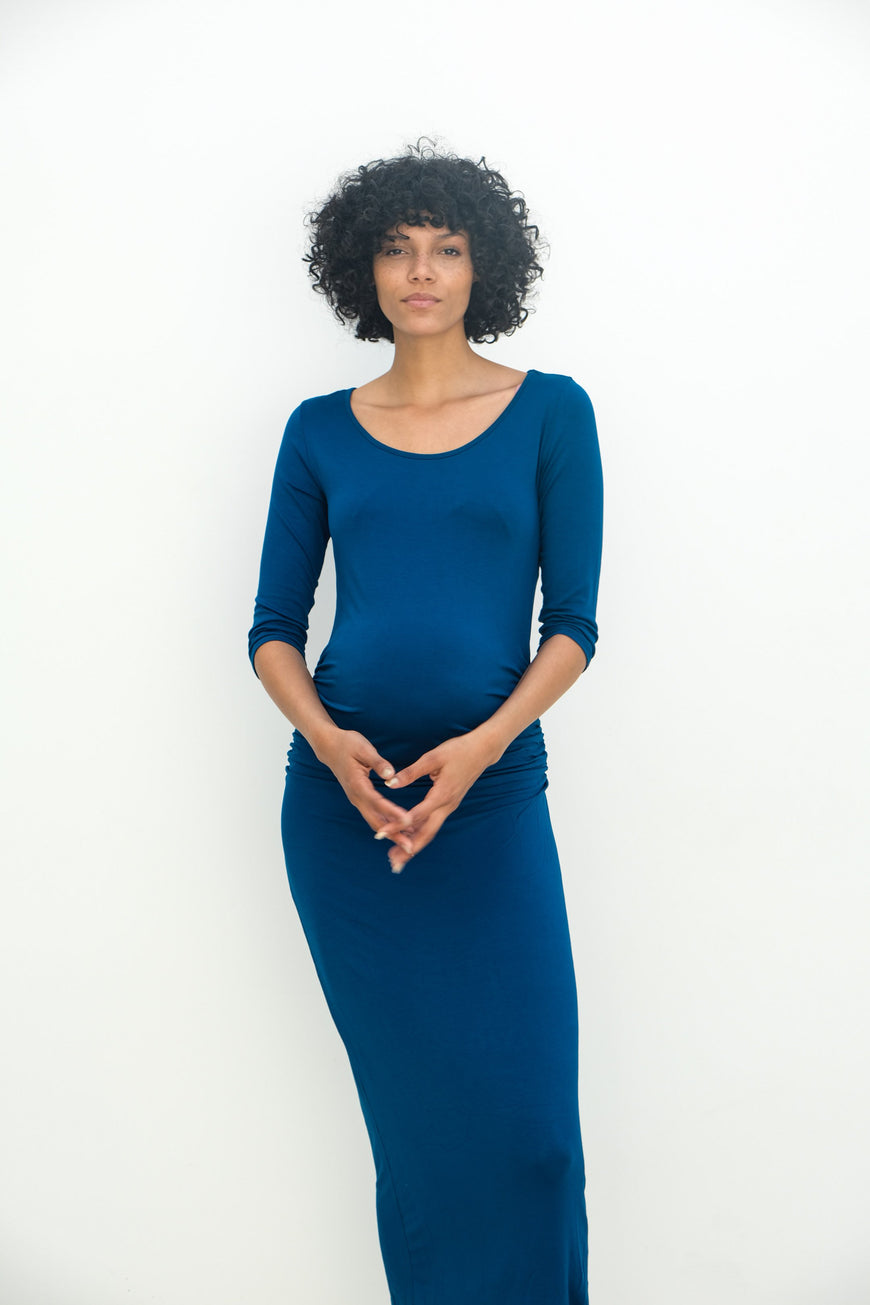 Maternity Maxi Ruched Evening Dress with 3/4 Sleeves