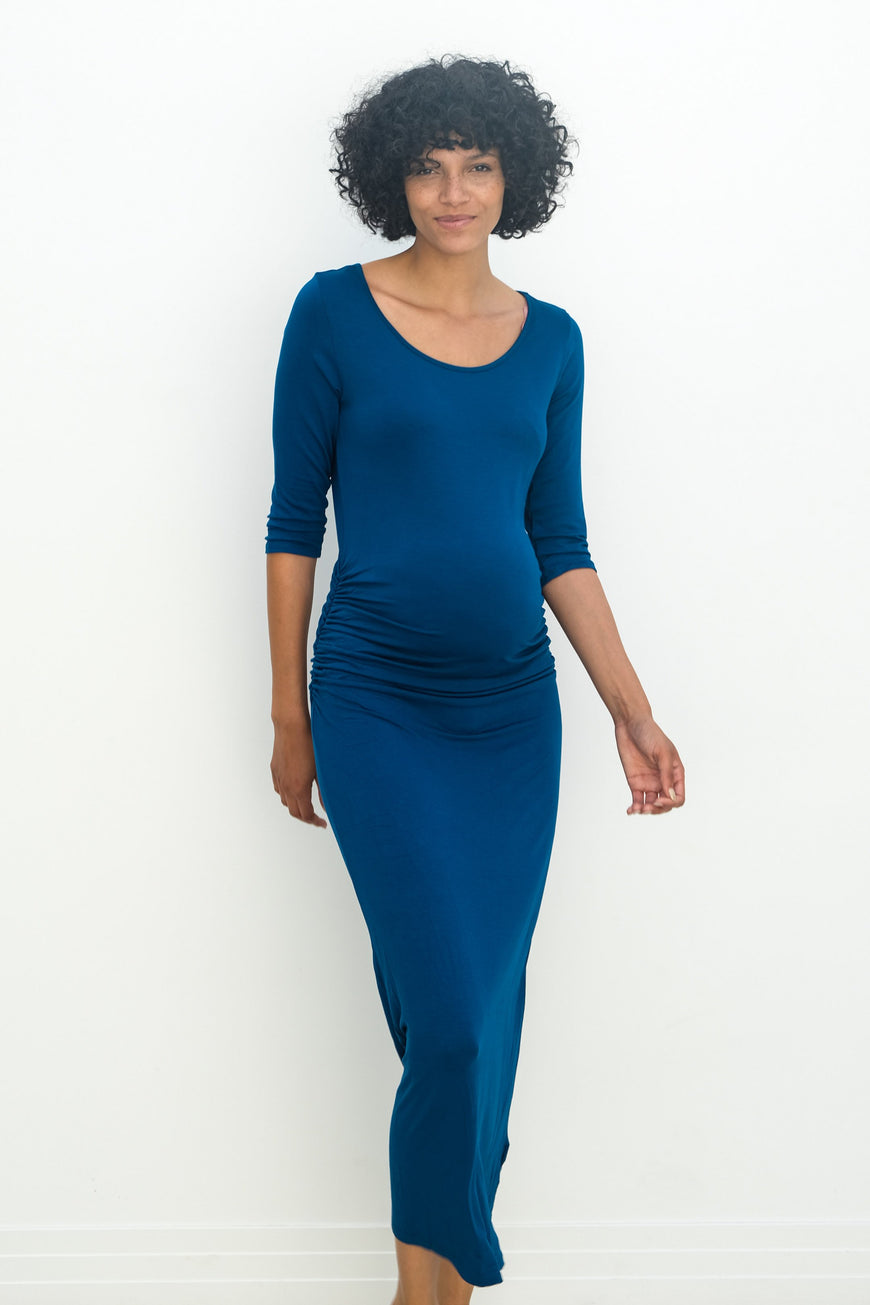 Maternity Maxi Ruched Evening Dress with 3/4 Sleeves