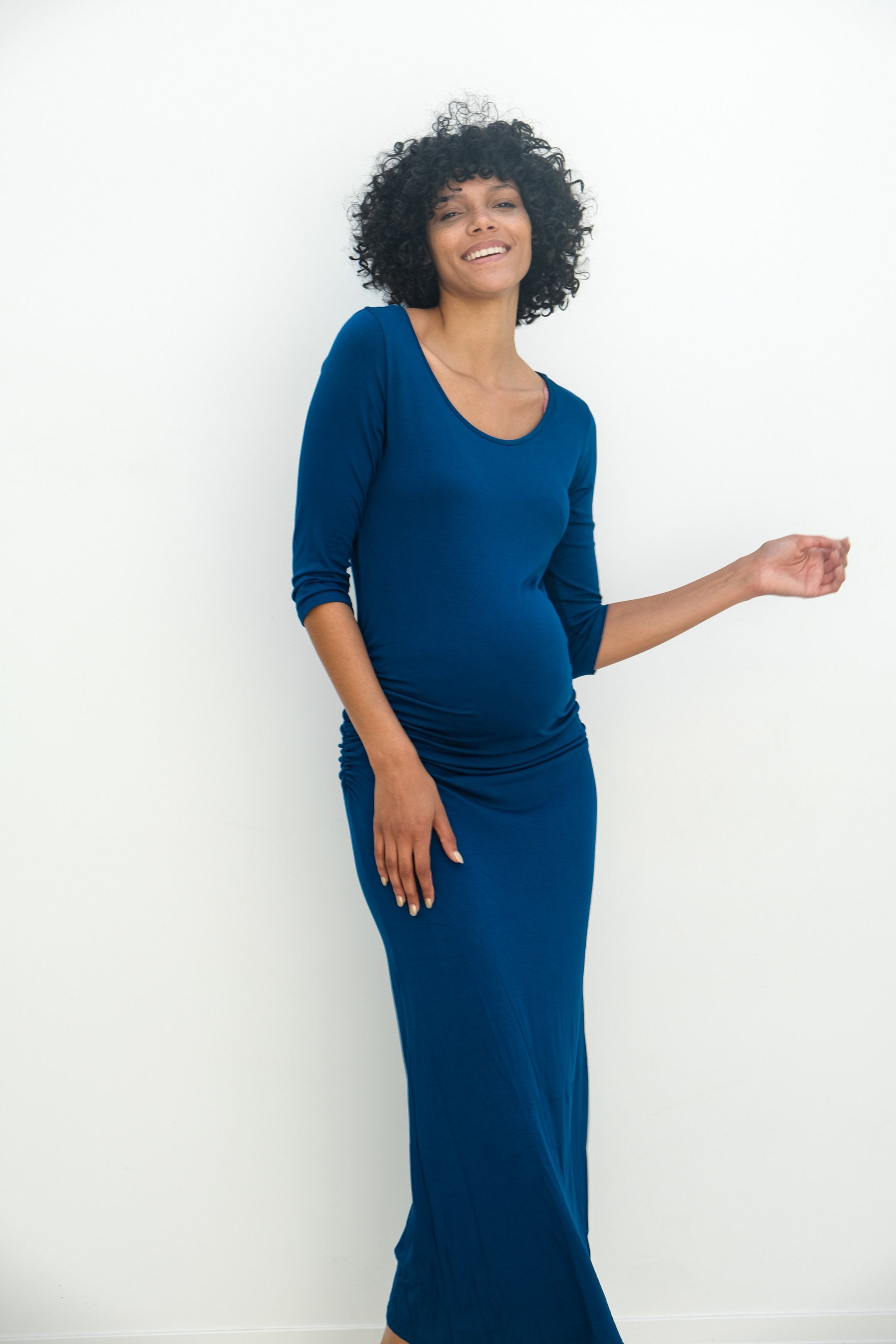 Maternity Maxi Ruched Evening Dress with 3/4 Sleeves