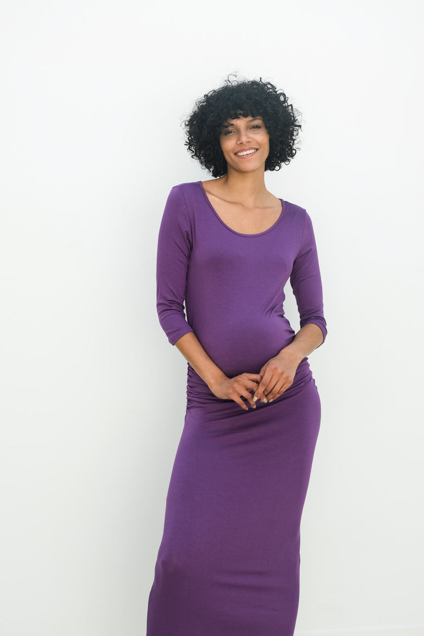 Maternity Maxi Ruched Evening Dress with 3/4 Sleeves