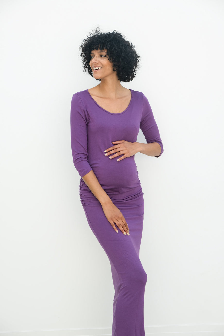 Maternity Maxi Ruched Evening Dress with 3/4 Sleeves