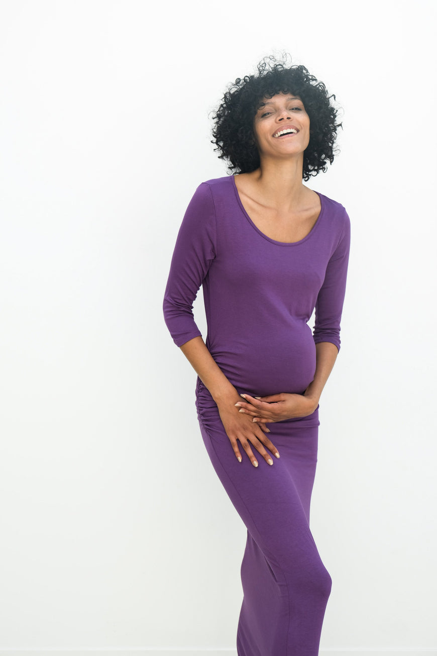 Maternity Maxi Ruched Evening Dress with 3/4 Sleeves