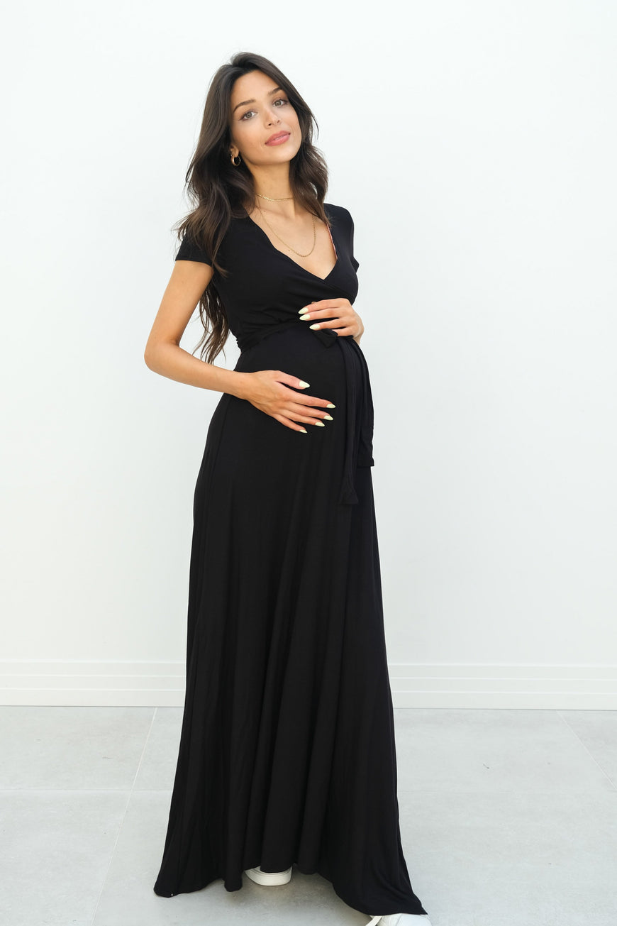 Gianna | Maternity Maxi Empire Tie Waist Dress With V-Neck
