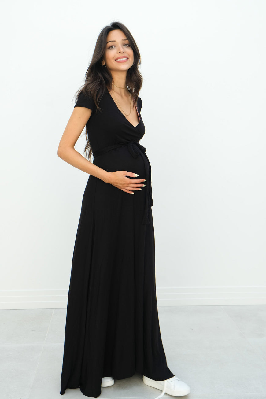 Gianna | Maternity Maxi Empire Tie Waist Dress With V-Neck