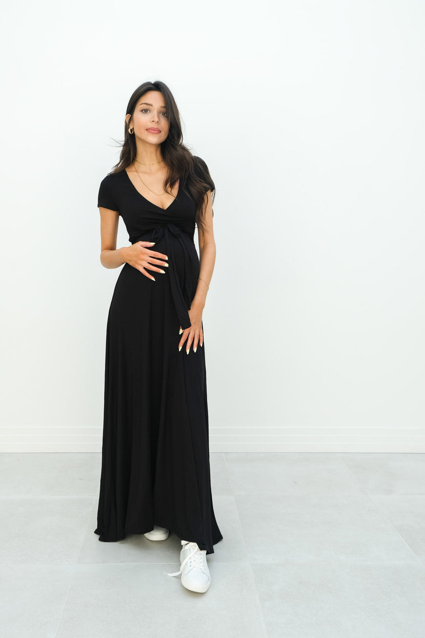 Gianna | Maternity Maxi Empire Tie Waist Dress With V-Neck