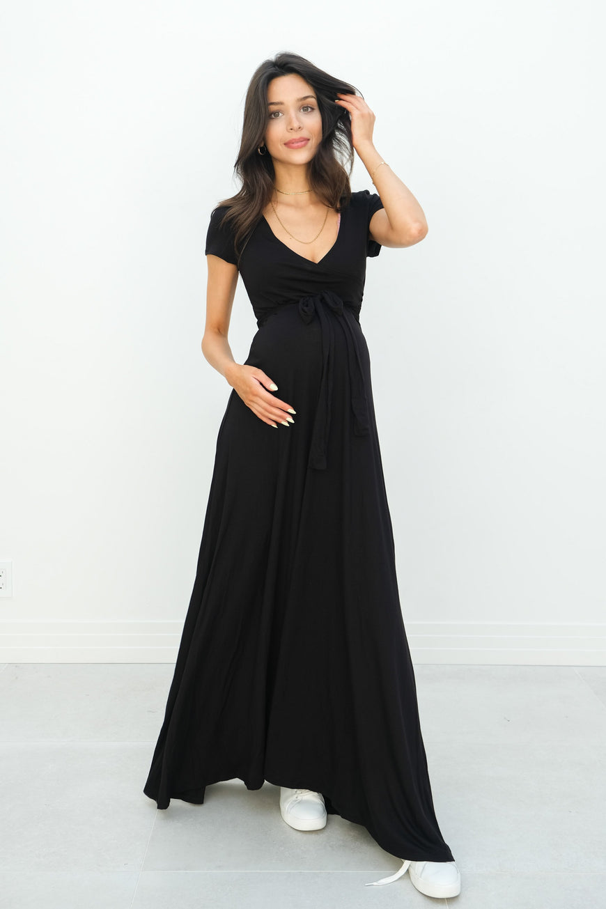 Gianna | Maternity Maxi Empire Tie Waist Dress With V-Neck