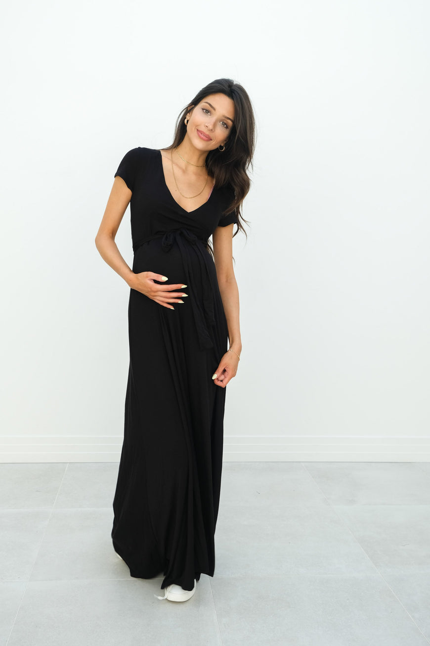 Gianna | Maternity Maxi Empire Tie Waist Dress With V-Neck