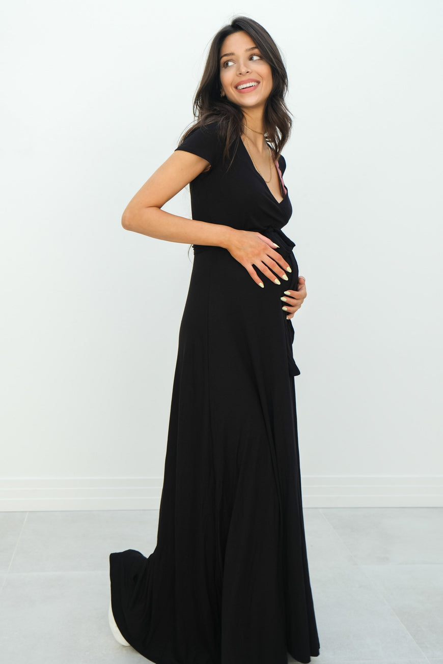 Gianna | Maternity Maxi Empire Tie Waist Dress With V-Neck