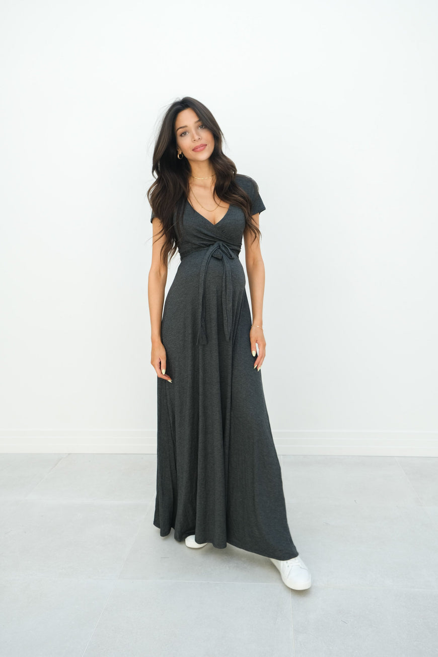 Gianna | Maternity Maxi Empire Tie Waist Dress With V-Neck