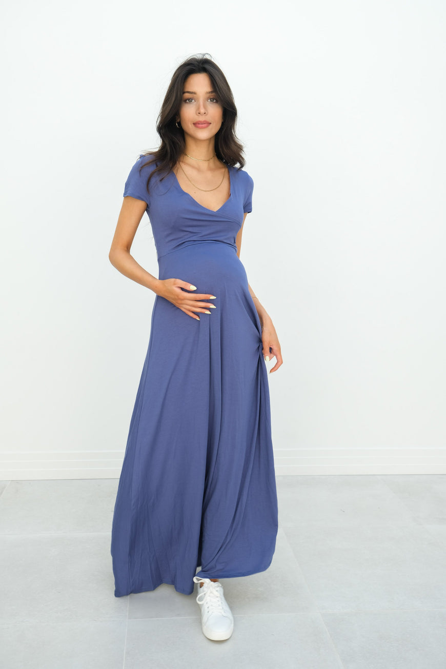 Gianna | Maternity Maxi Empire Tie Waist Dress With V-Neck