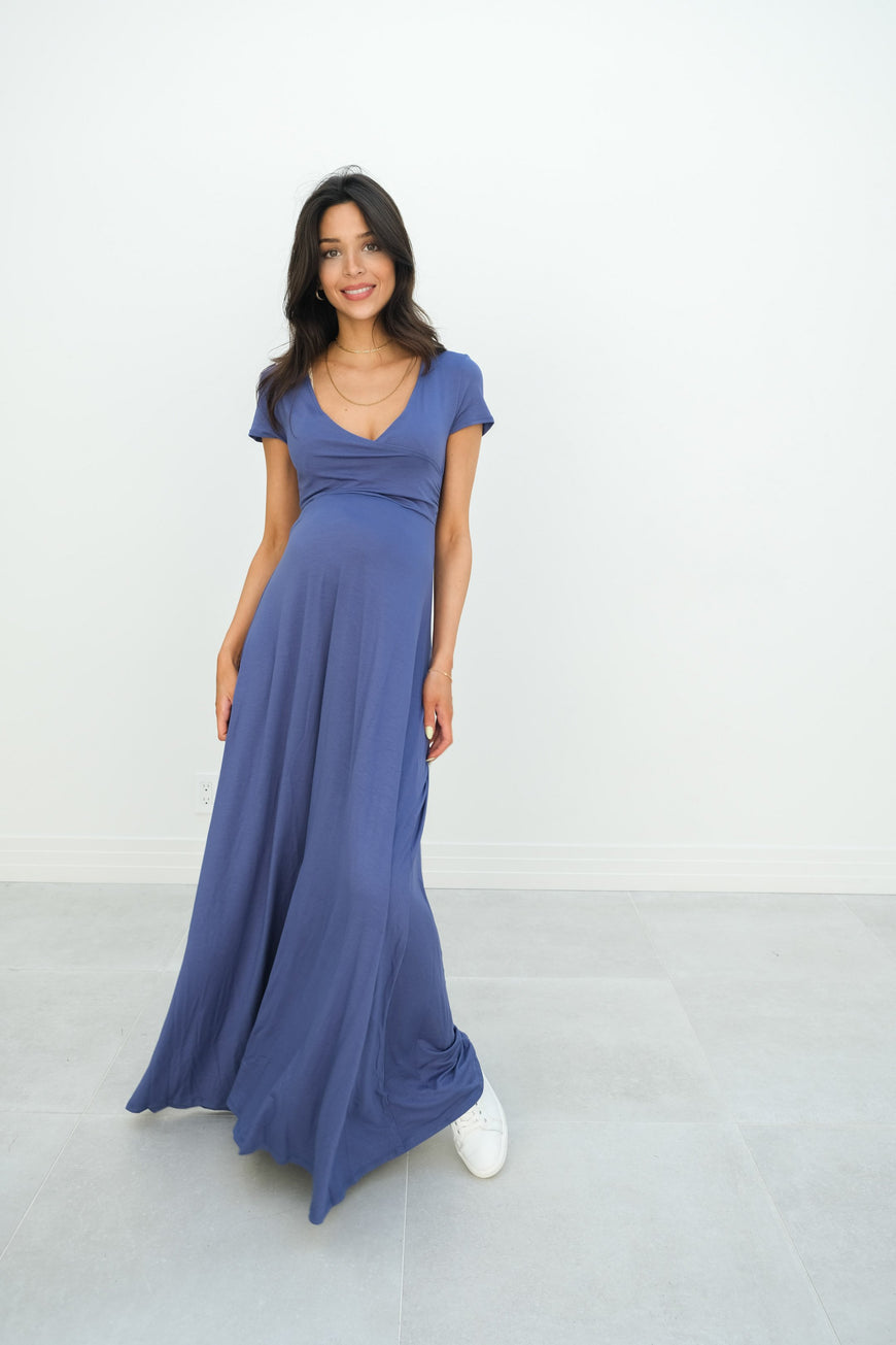 Gianna | Maternity Maxi Empire Tie Waist Dress With V-Neck