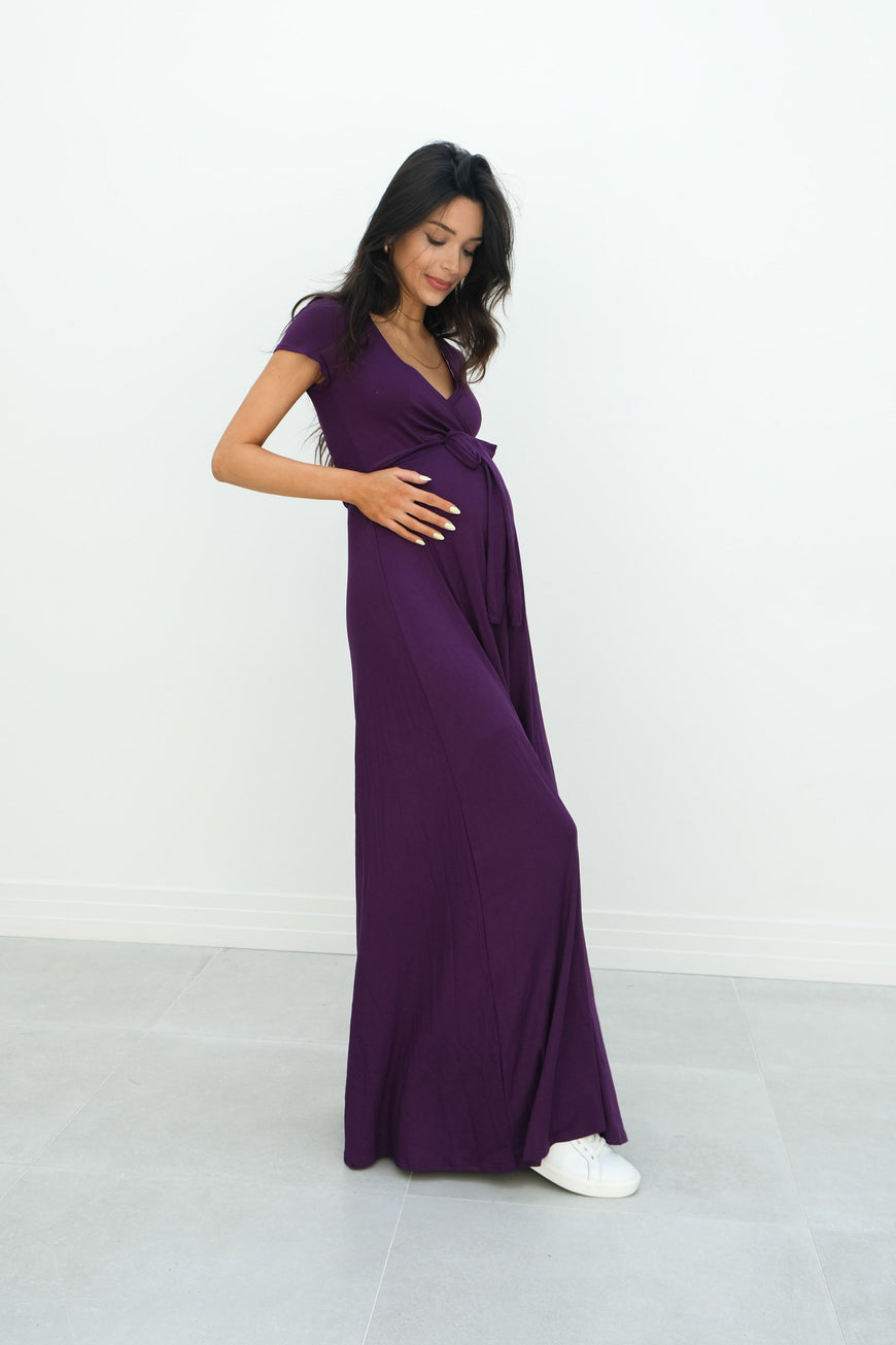 Gianna | Maternity Maxi Empire Tie Waist Dress With V-Neck