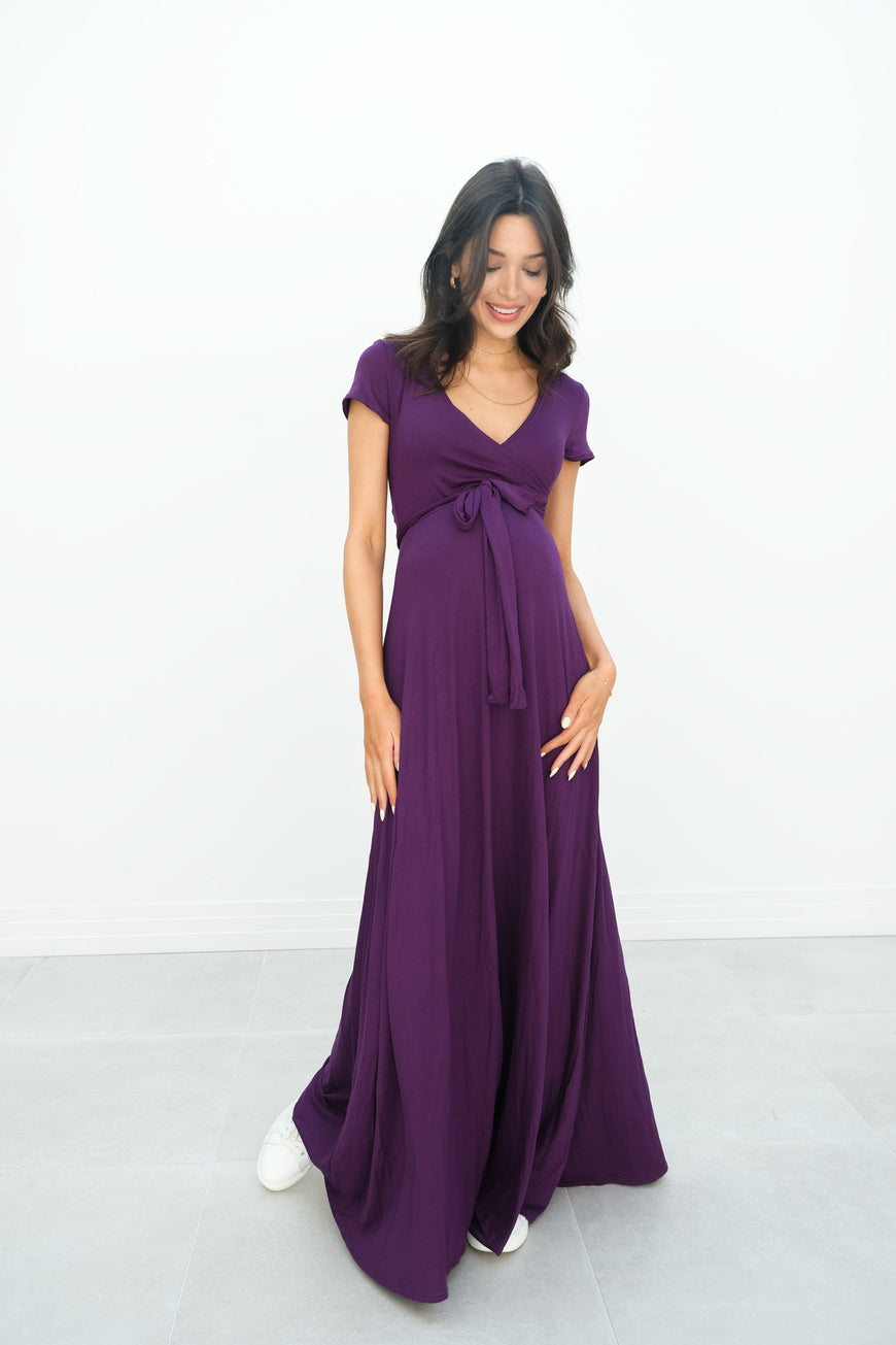 Gianna | Maternity Maxi Empire Tie Waist Dress With V-Neck