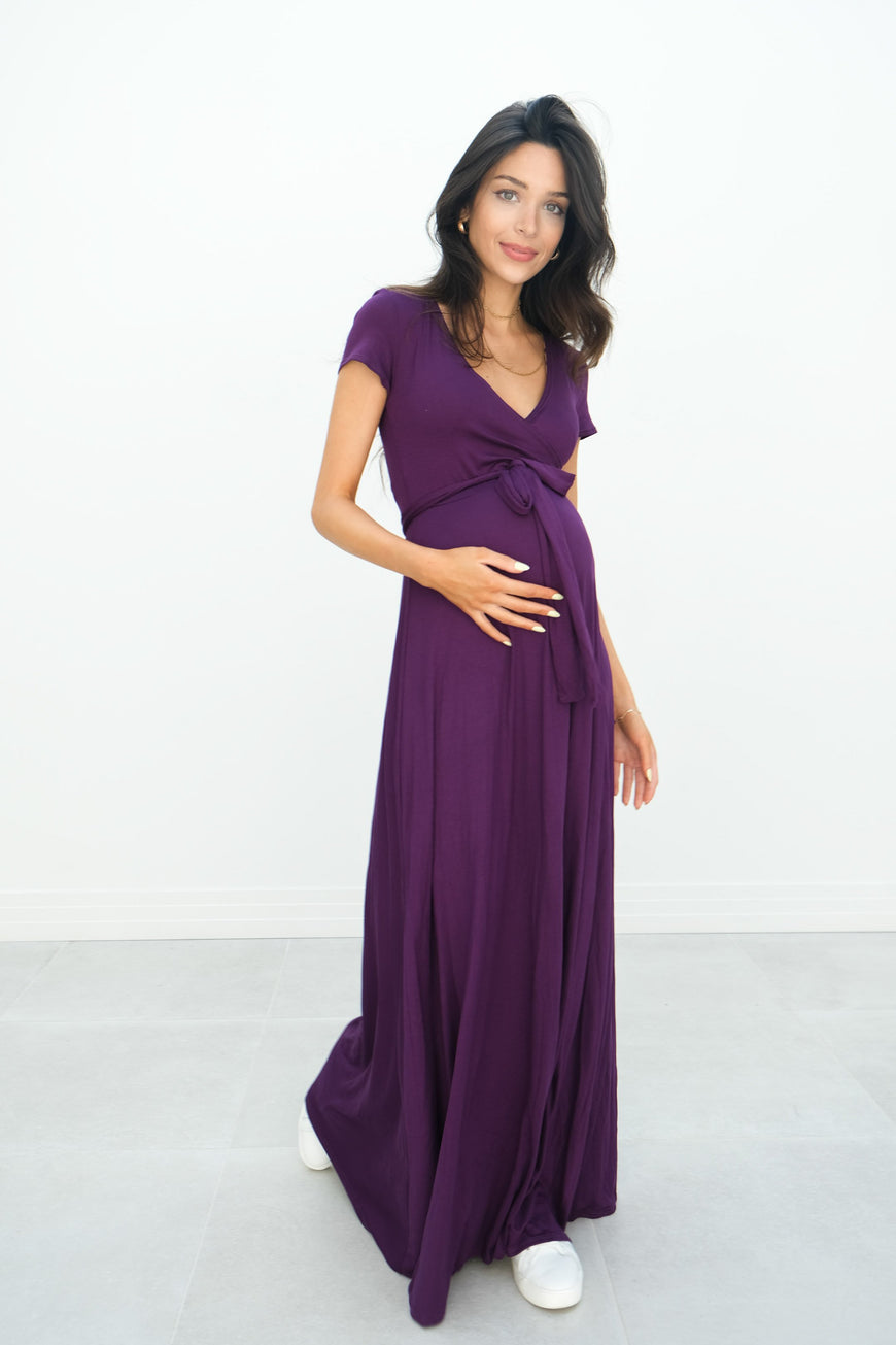 Gianna | Maternity Maxi Empire Tie Waist Dress With V-Neck